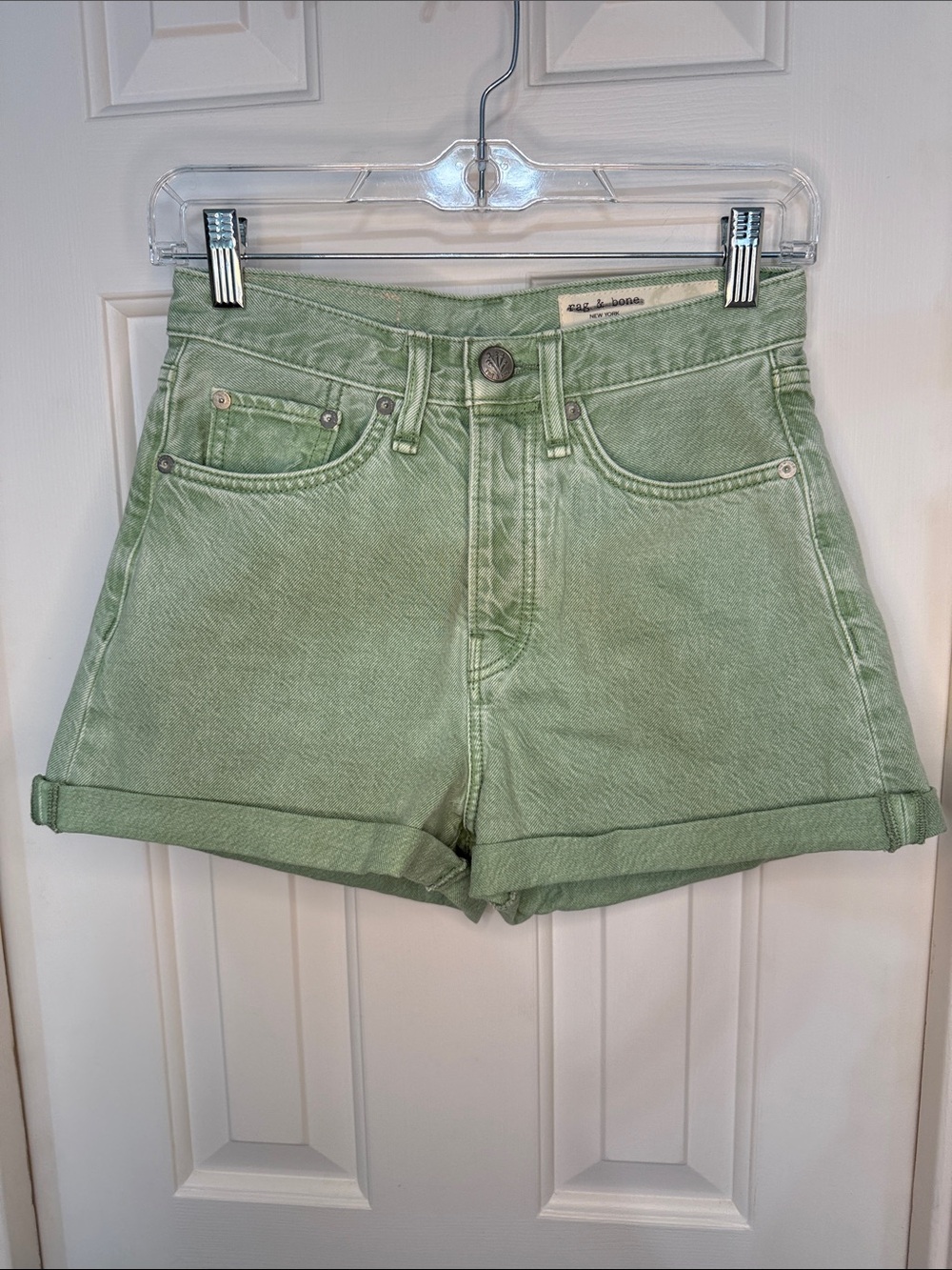 rag & bone Sage Green Rolled Hem Denim Shorts